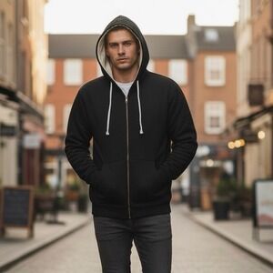 Vintage PJ Mark Full Zip‎ Hoodie Men's Large Black  Zip Sweatshirt Jacket- Large